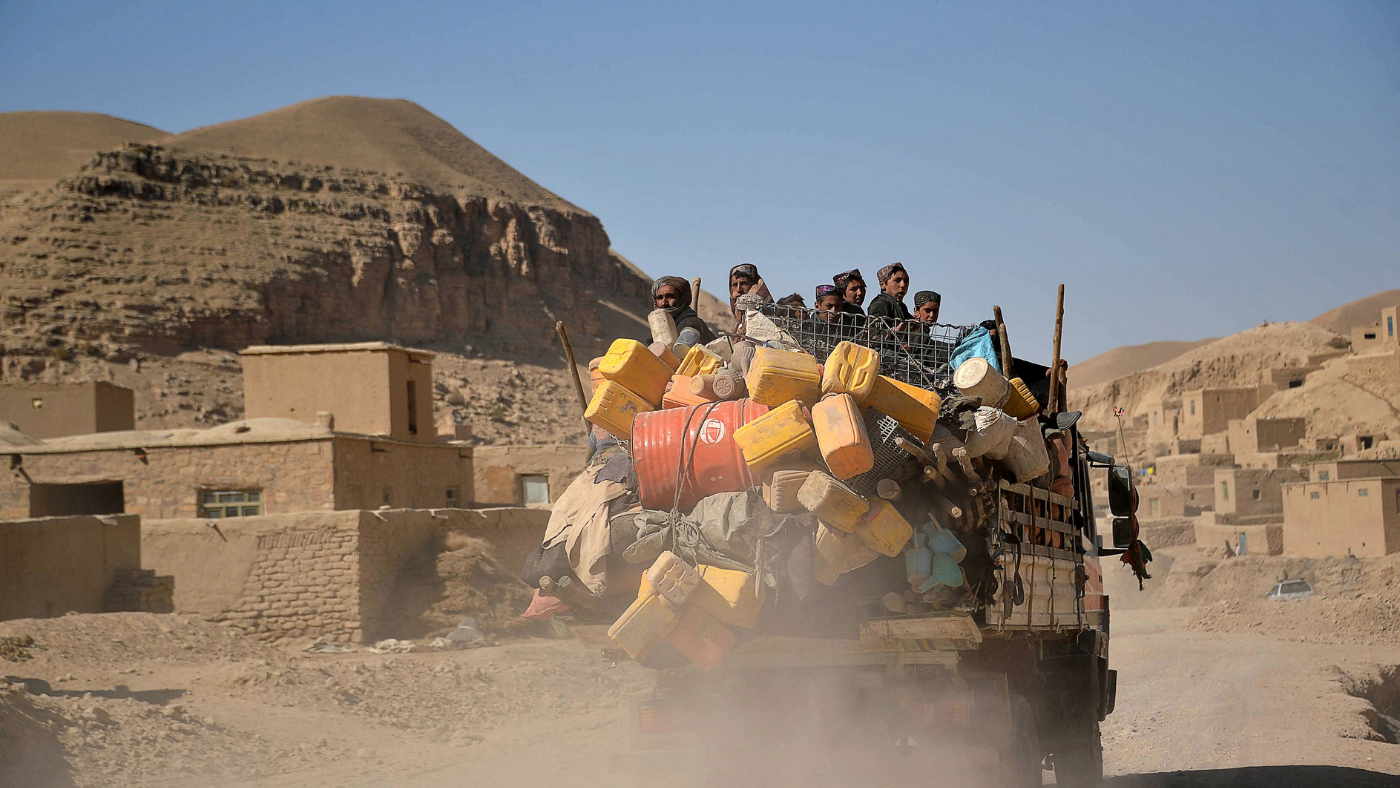 Afghan family driving across drought-ridden region