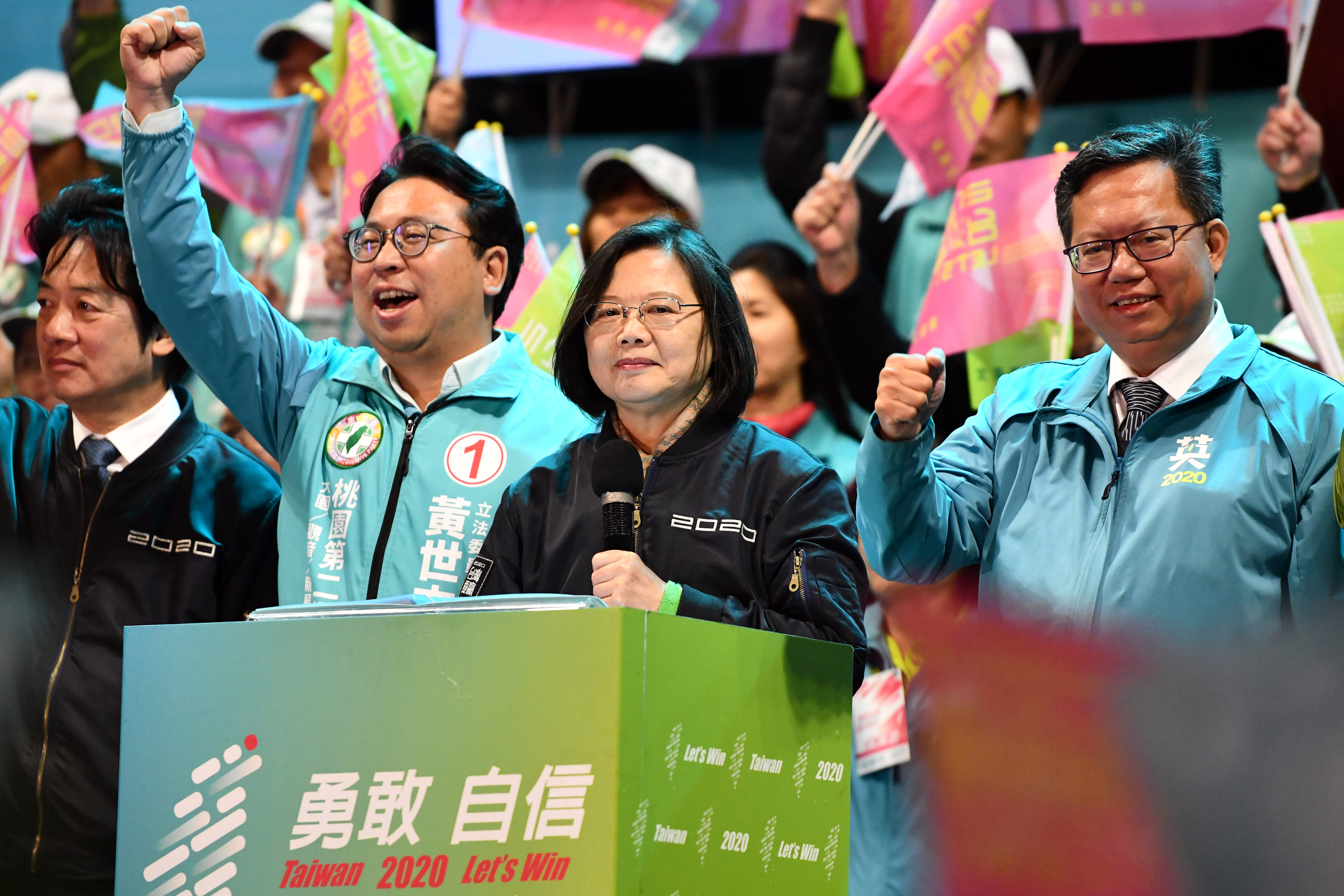 TAOYUAN, TAIWAN - JANUARY 08: Taiwan&#039;s current president and Democratic Progressive Party presidential candidate, Tsai Ing-wen, speaks during a rally ahead of Saturdays presidential election 