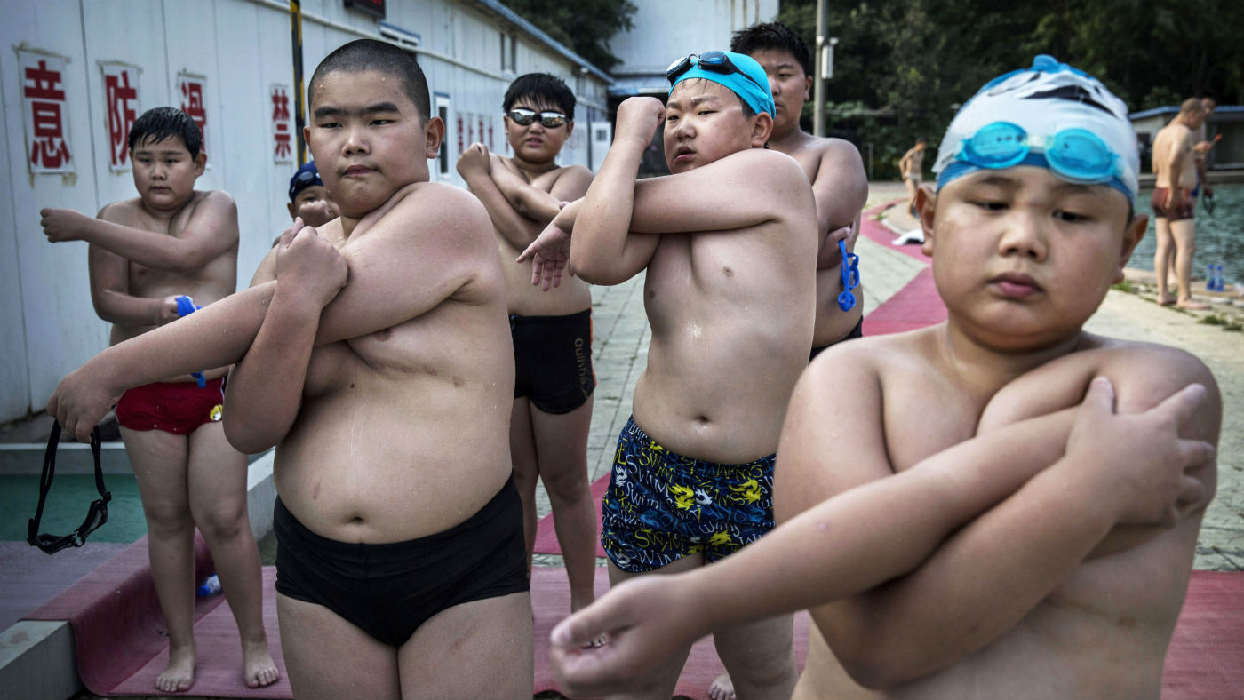 Overweight Chinese students at a fitness camp near Beijing