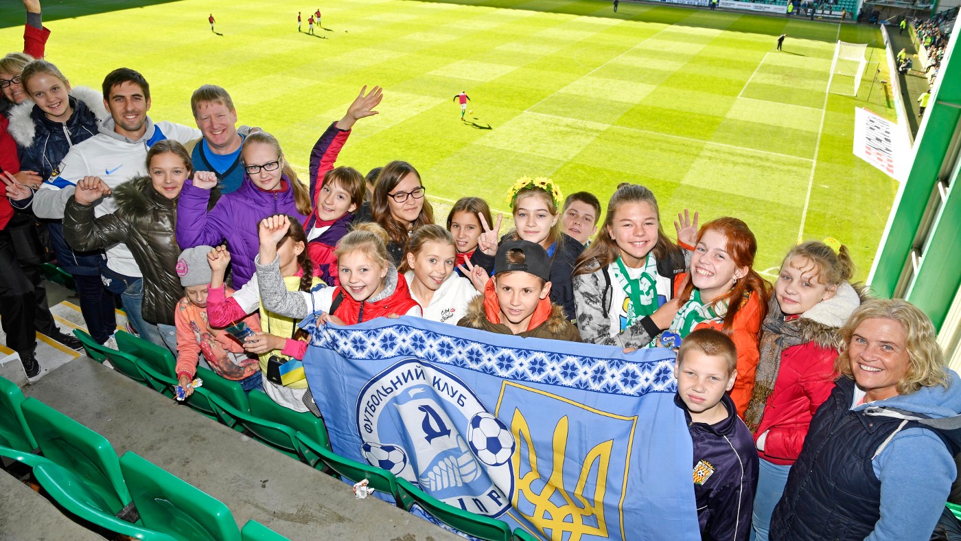 Orphans from Dnipro visiting Hibernian FC in 2016