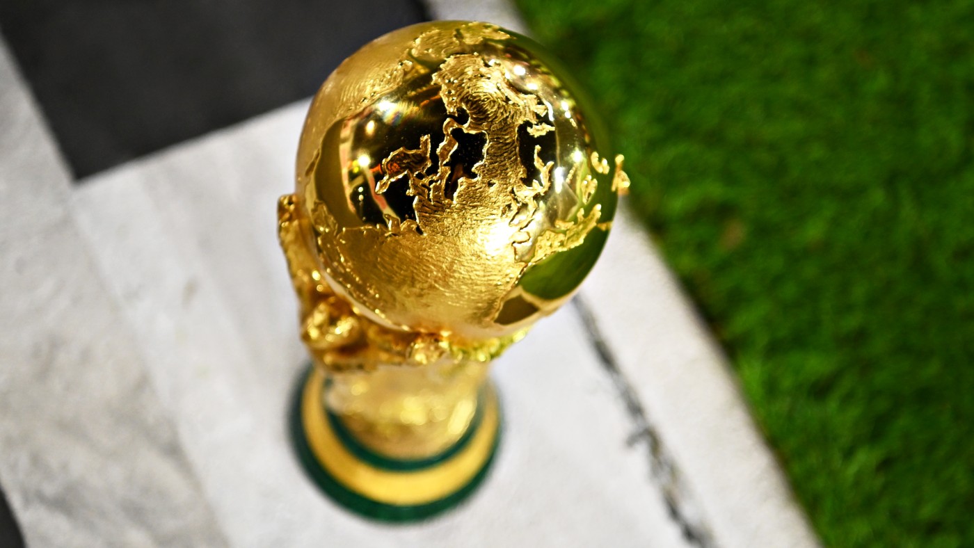 The Fifa World Cup trophy seen at the F1 Qatar Grand Prix  