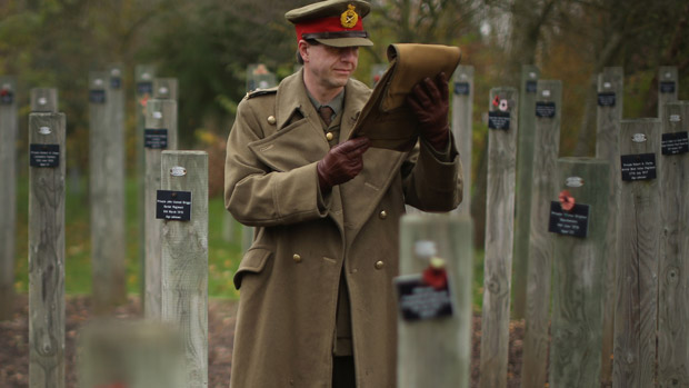Historian Paul Thompson at the National Memorial Arboretum reads the general&#039;s letter describing the Christmas Day Truce