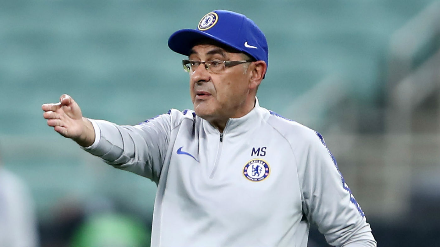 Maurizio Sarri oversees Chelsea’s final training session for the Europa League final against Arsenal