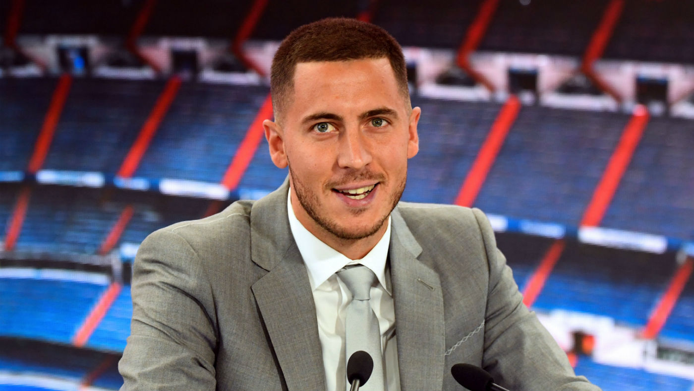 Eden Hazard speaks during his official presentation as a Real Madrid player