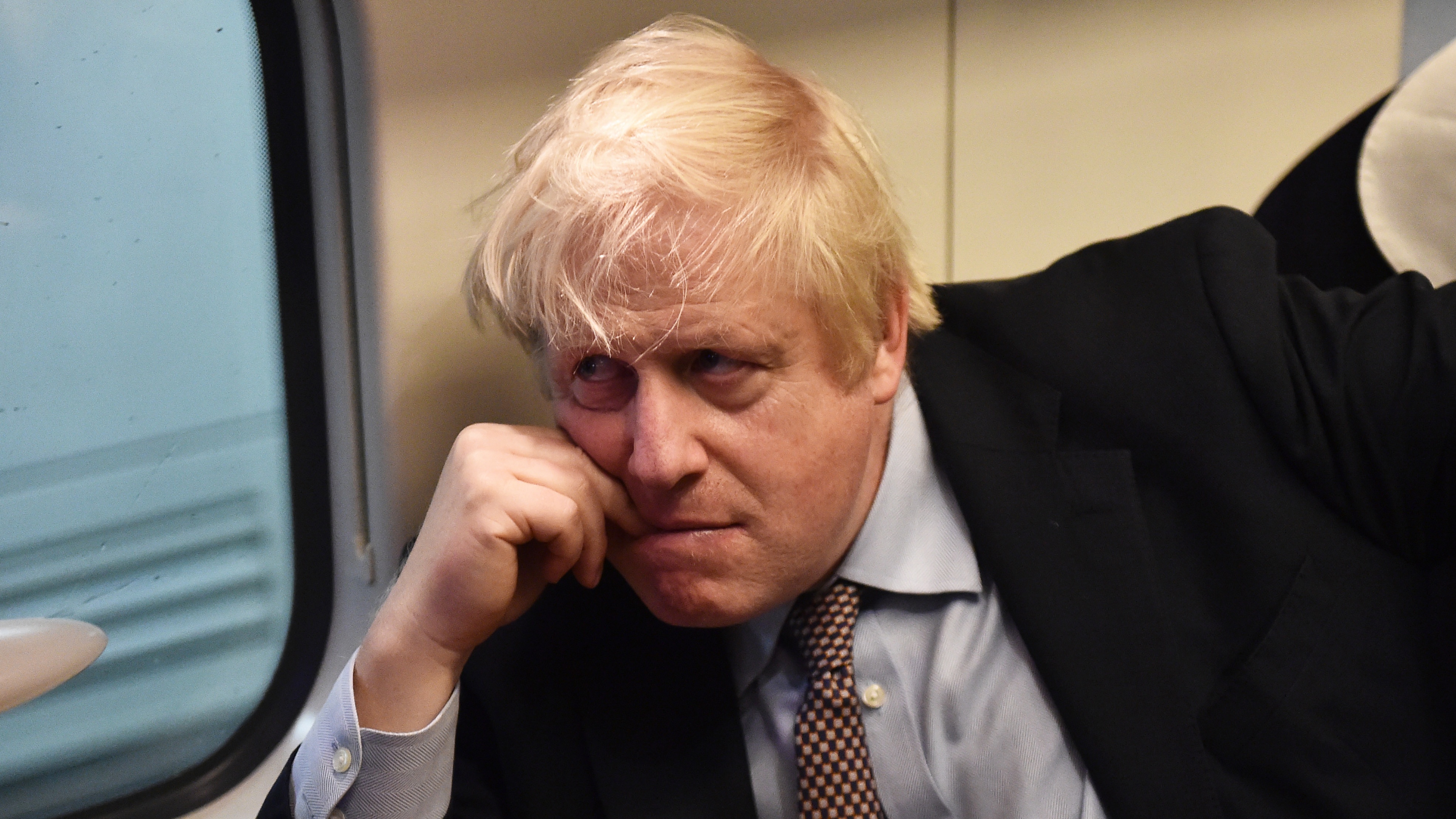 Boris Johnson on board a train