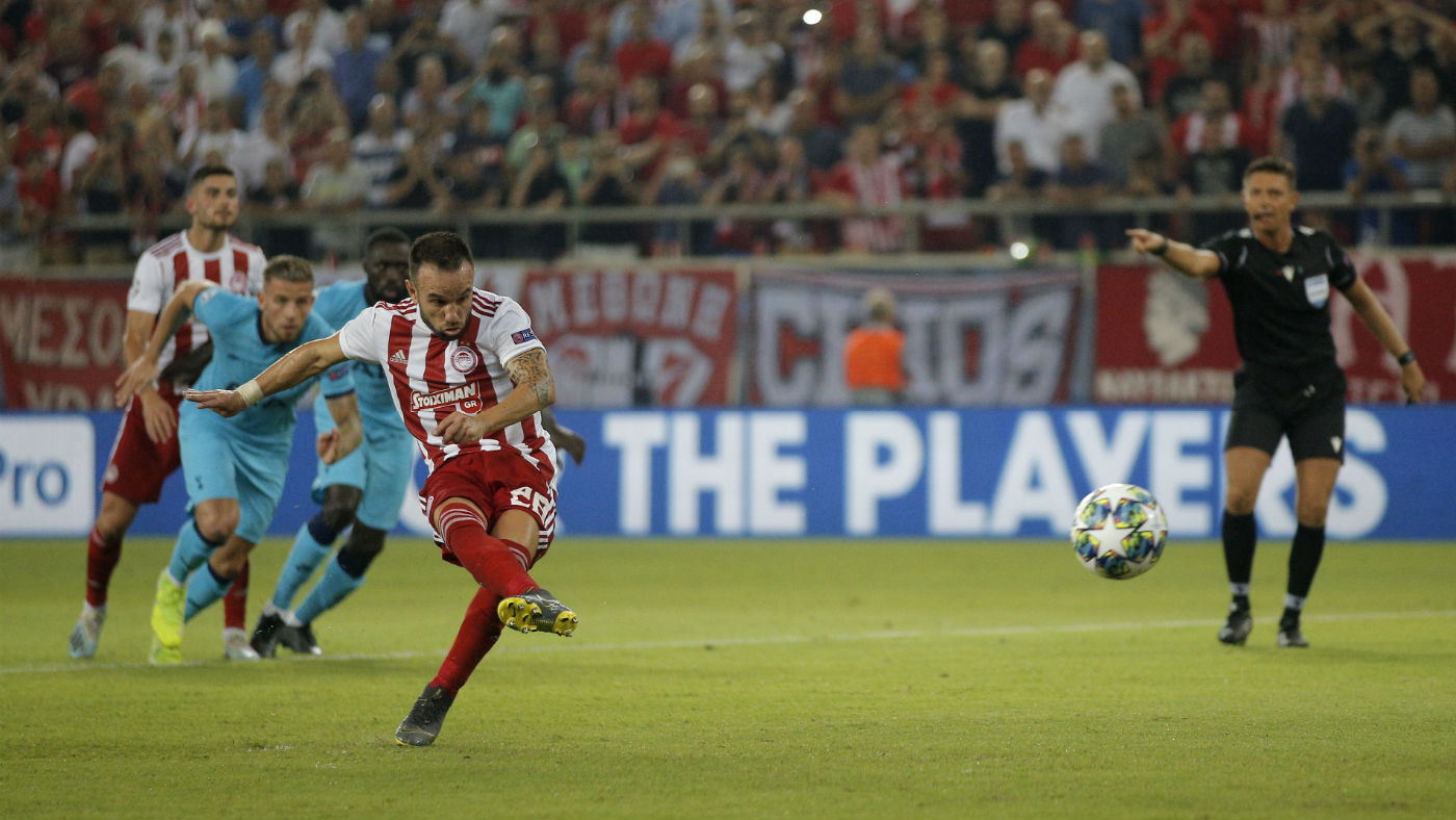 Mathieu Valbuena scored Olympiacos’s equaliser against Tottenham from the penalty spot
