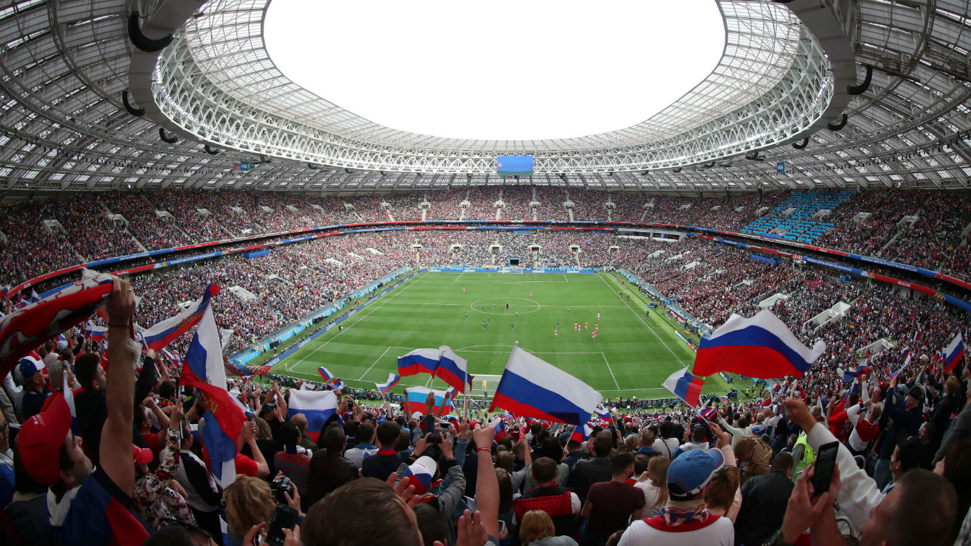 Russian fans at a 2018 Fifa World Cup match in Moscow 