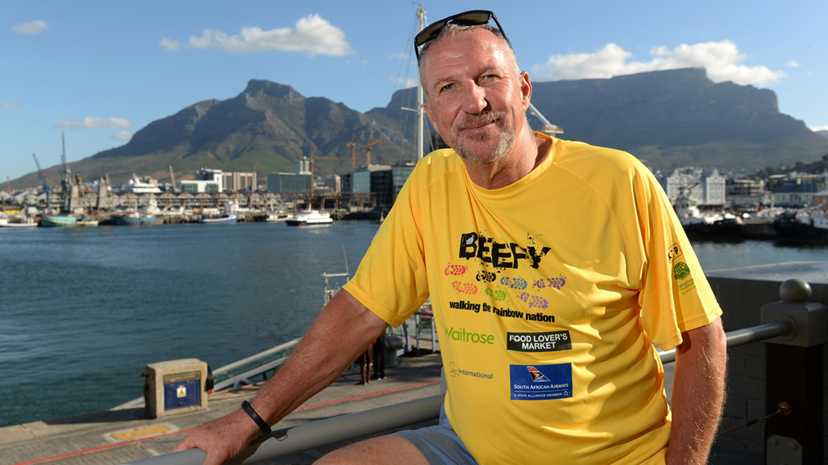 CAPE TOWN, SOUTH AFRICA - DECEMBER 09:In this handout image provided by Philip Brown, Sir Ian Botham poses in Cape Town on the eve of his latest fundraising walk the &#039;Beefy Walking the Rainbo