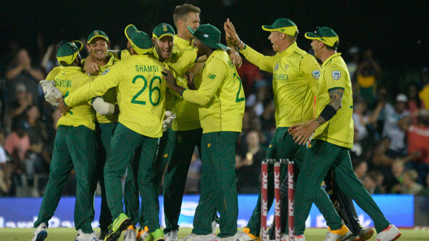 South Africa celebrate their one-run victory over England in the T20 in East London