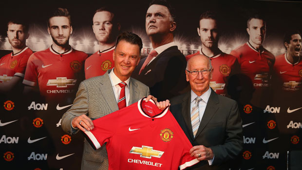 Louis van Gaal is unveiled as the new Man United coach by Sir Bobby Charlton