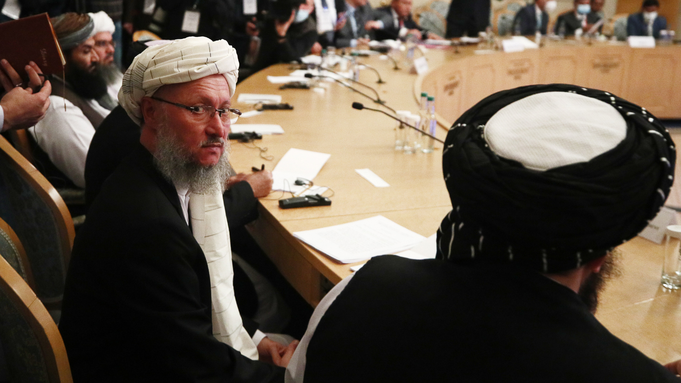 A Taliban government official attends talks in Moscow in October