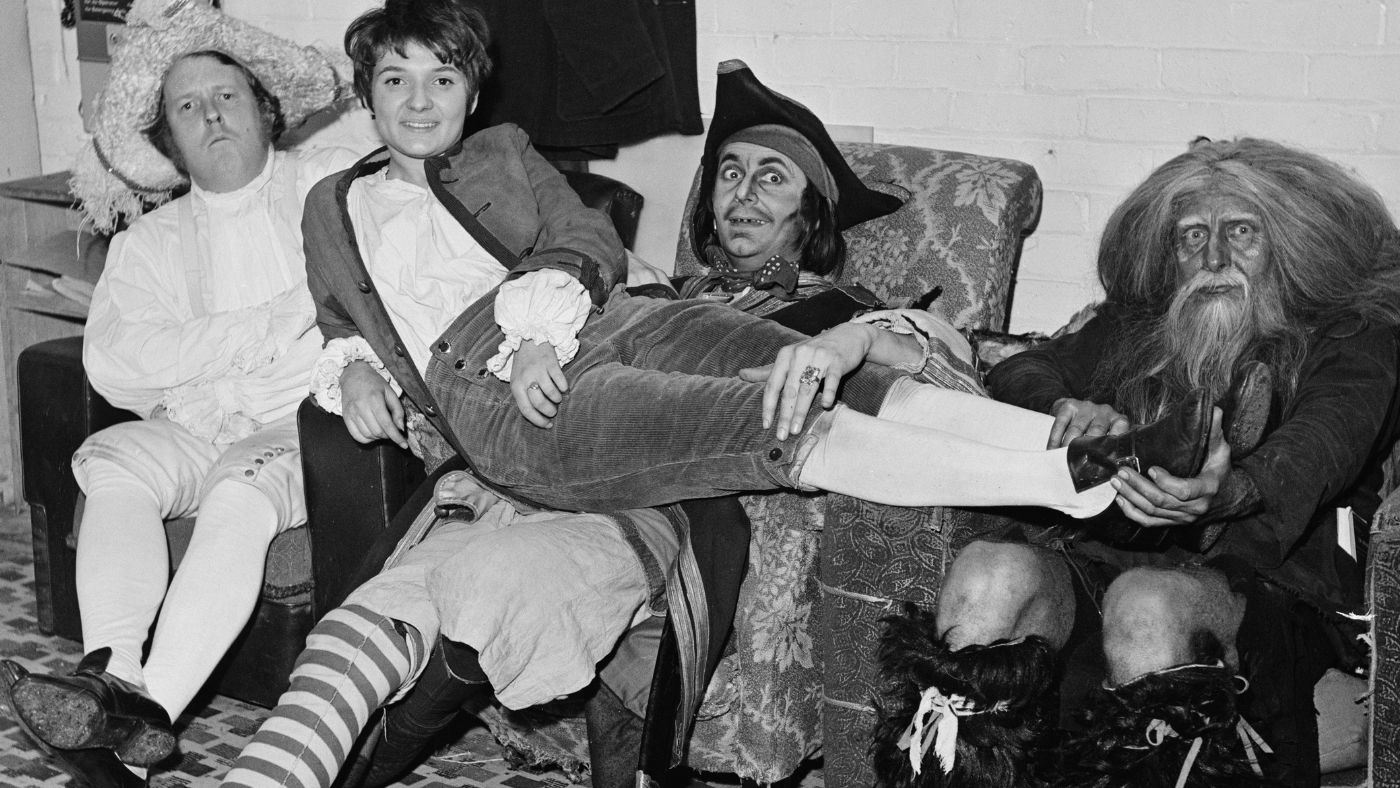 Barry Humphries and cast backstage at The Mermaid Theatre in 1968