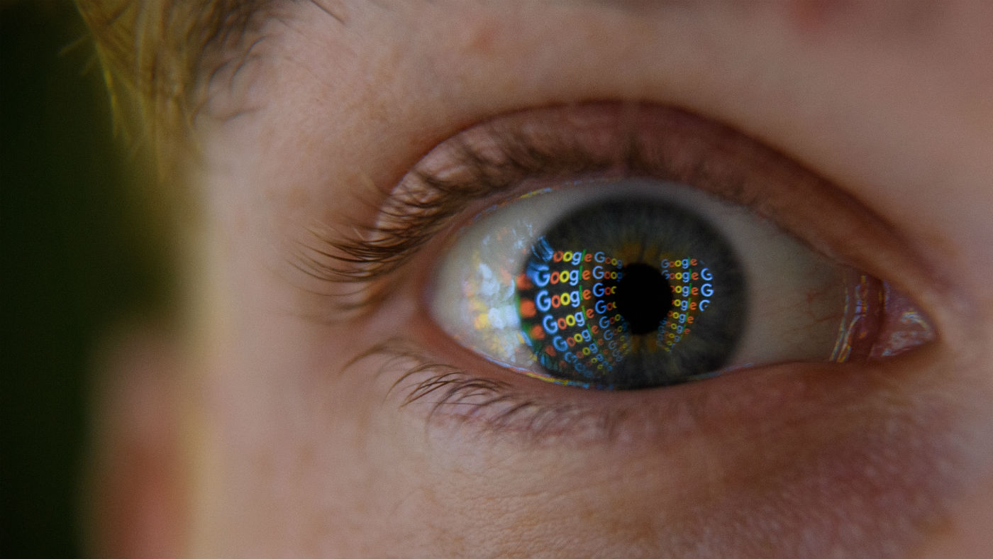Google logo reflected in an eye