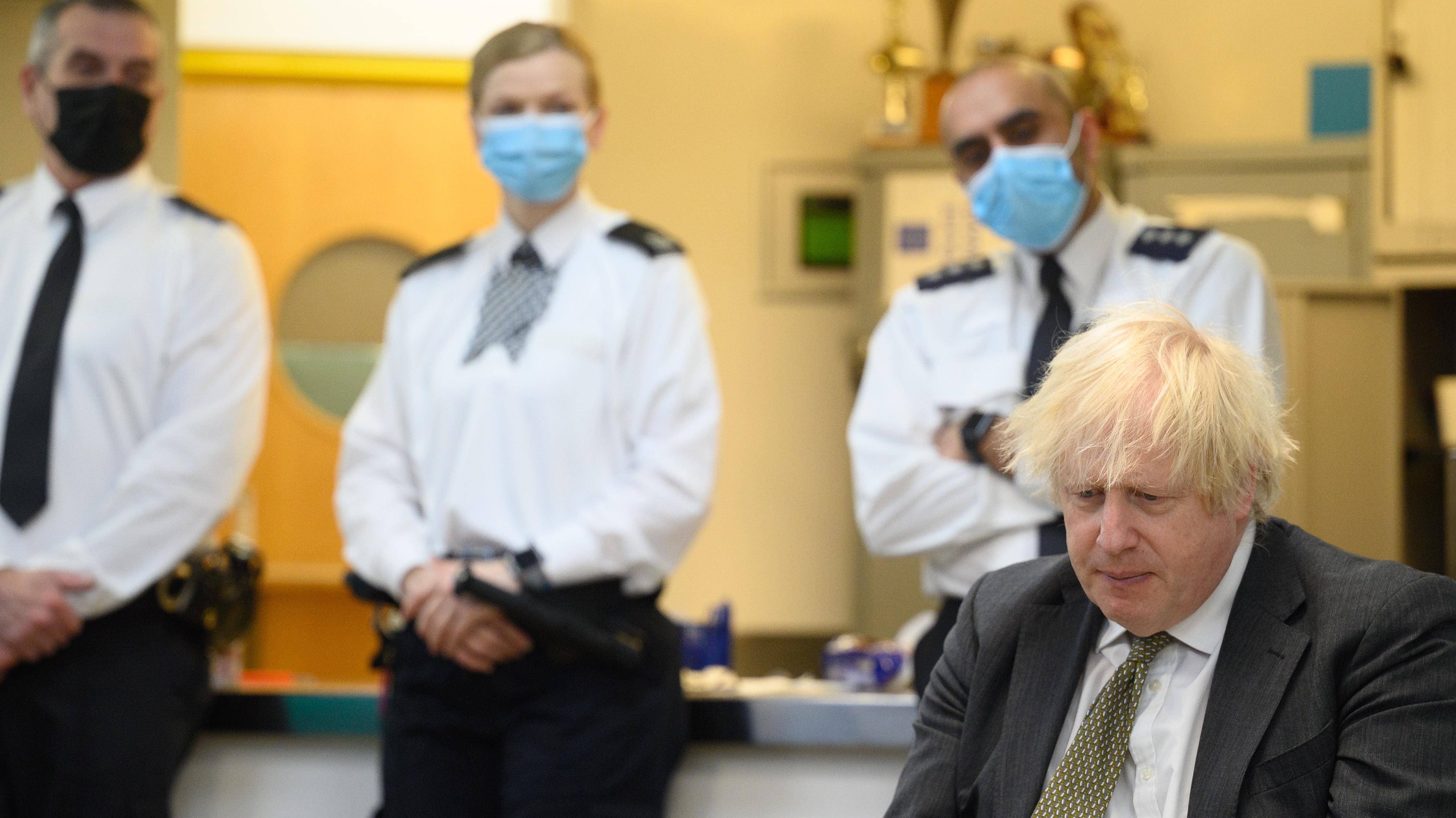 Boris Johnson on a visit to a police station in Uxbridge
