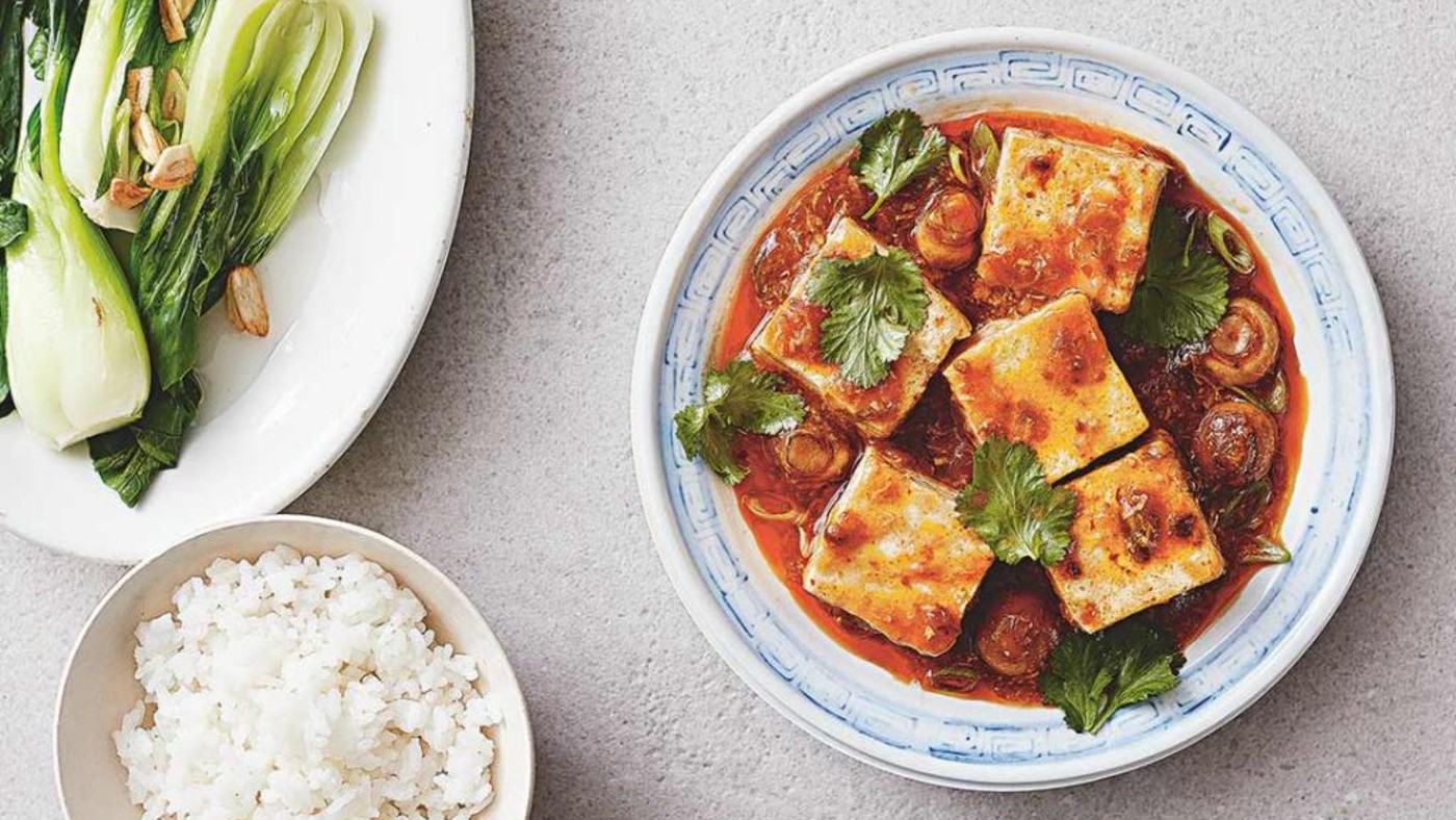 Ma Po tofu with button mushrooms recipe from Tofu Tasty by Bonnie Chung 