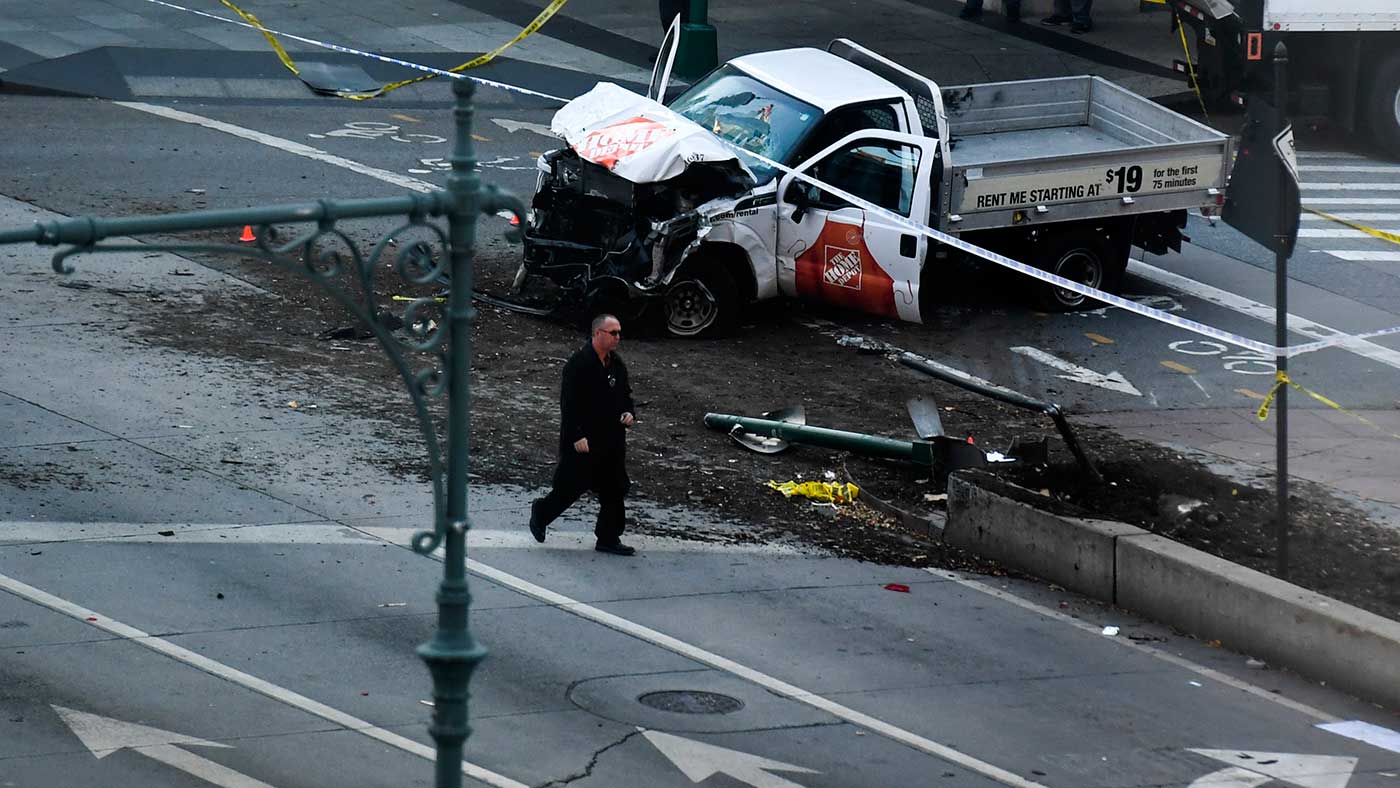 Wreckage of the rental truck used to kill eight people in New York attack