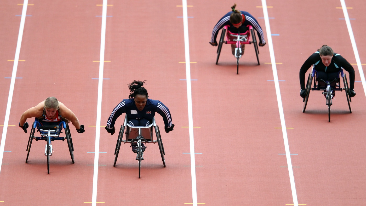 Anne Wafula-Strike of Great Britain races with Hannah Cockroft of Great Britain in the Women&#039;s 100m T54 final during the Visa