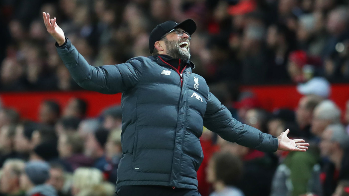 Liverpool manager Jurgen Klopp reacts after Manchester United’s opening goal at Old Trafford