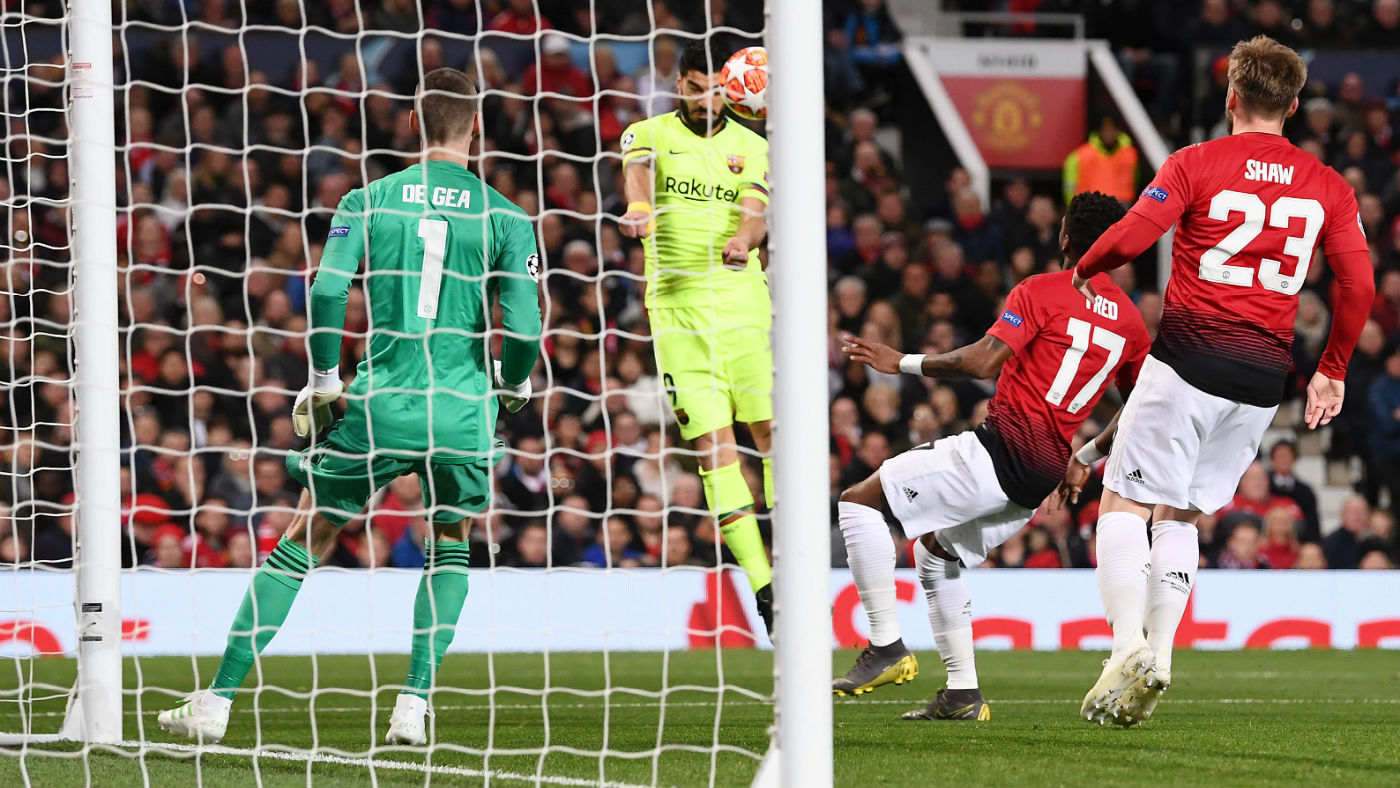 Luis Suarez’s header was deflected into his own net by Manchester United’s Luke Shaw