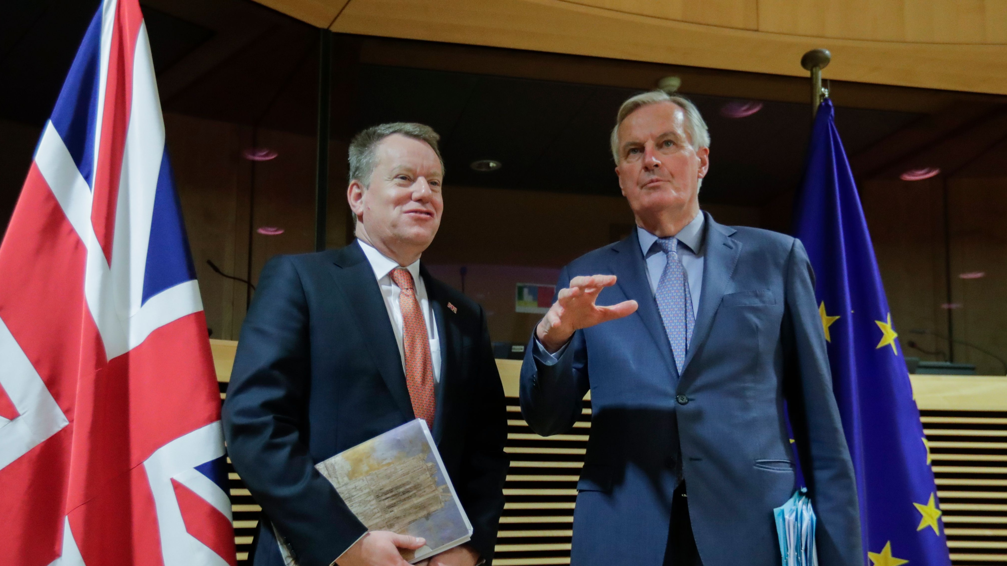 Lord Frost and Michel Barnier at the first round of post-Brexit trade talks in March