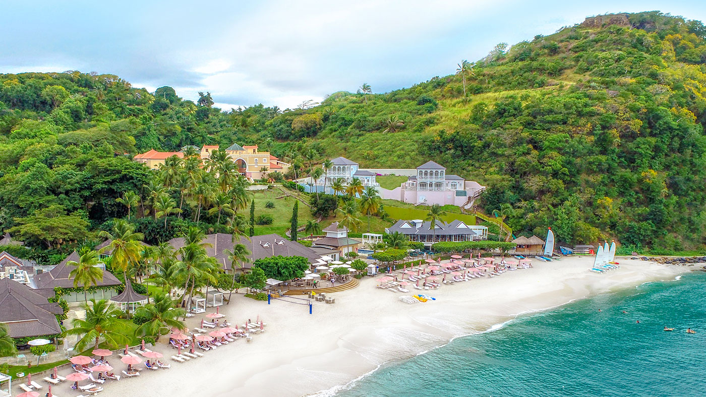 The resort and beach at BodyHoliday, Saint Lucia