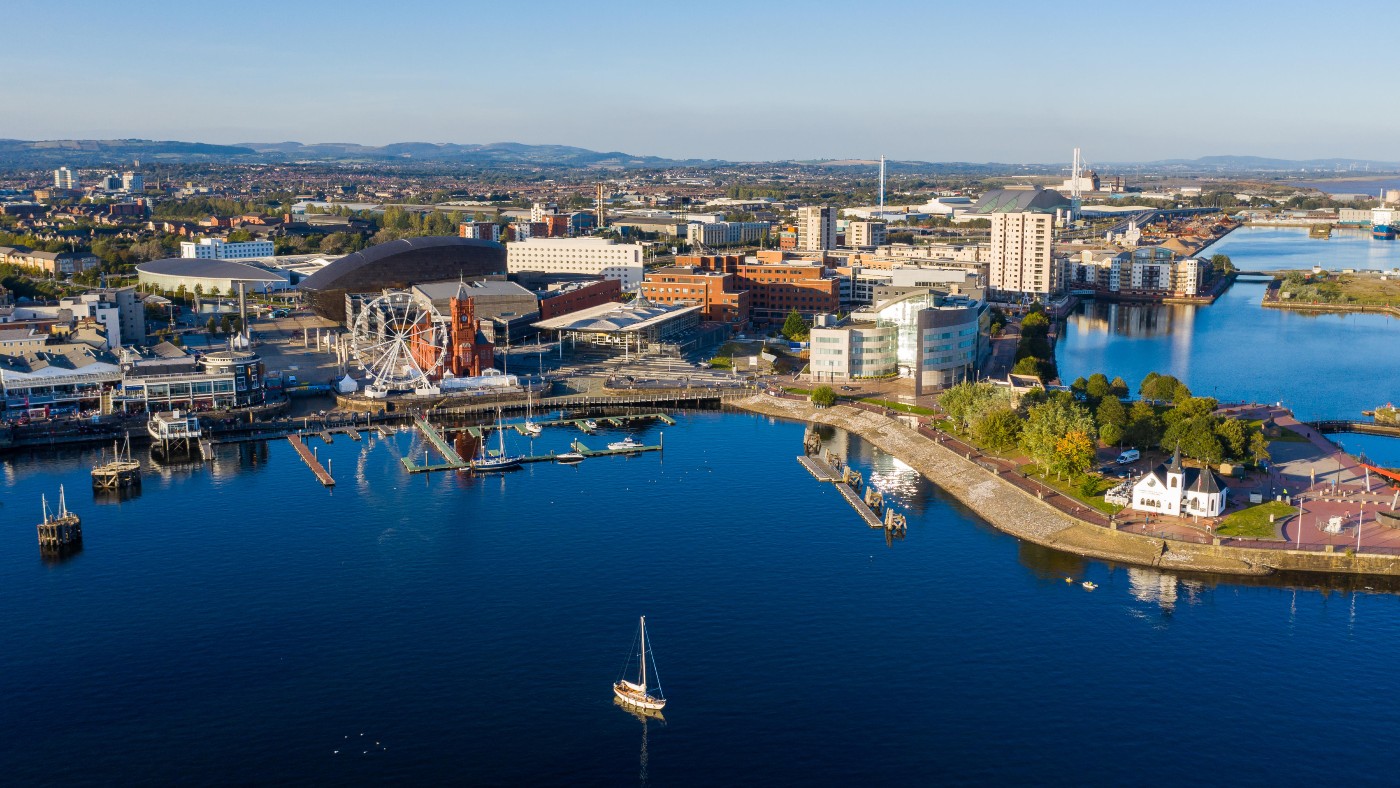 Aerial view of Cardiff Bay 