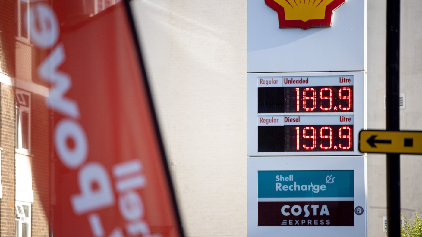 The price board at a Shell Gas Station displays the unit prices of different fuels in London
