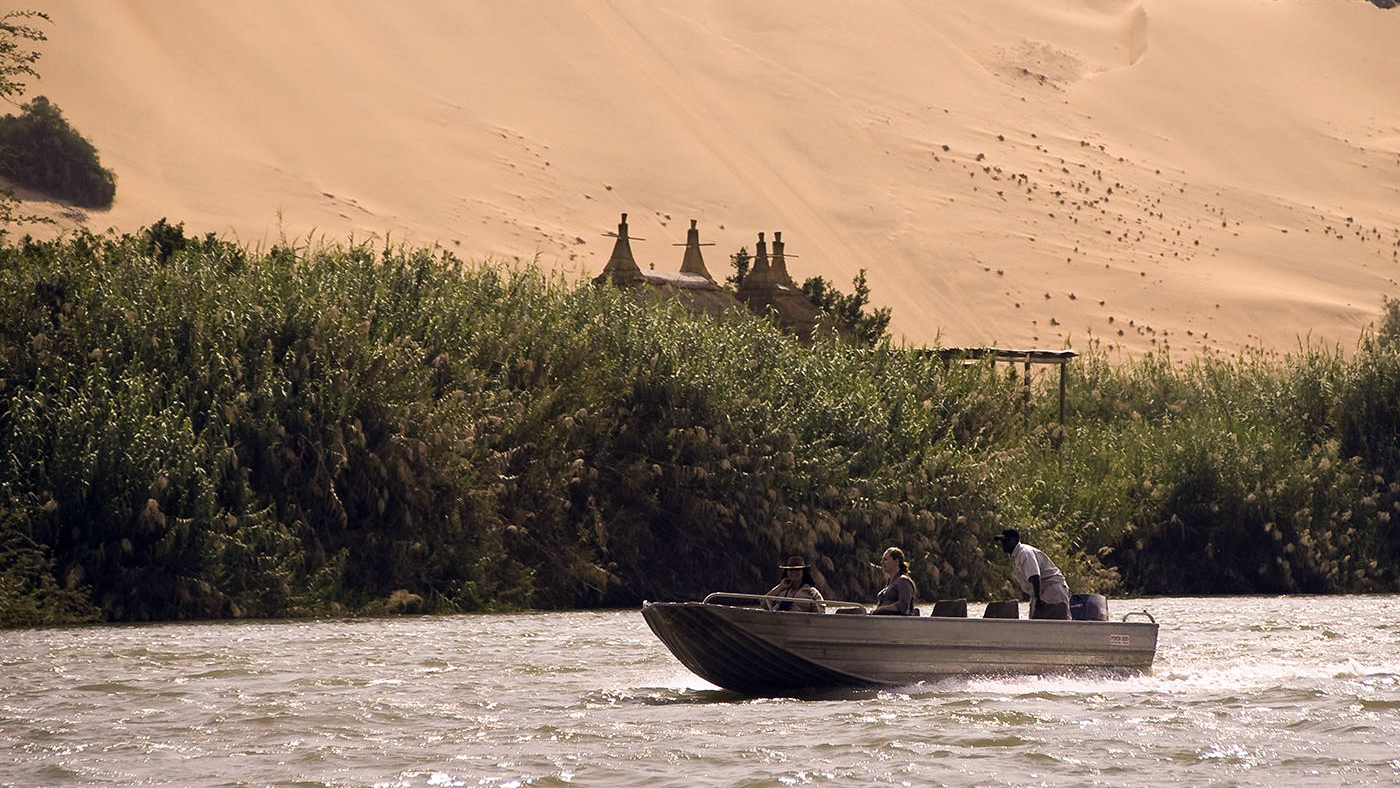 Boat on the Kunene river, Serra Cafema