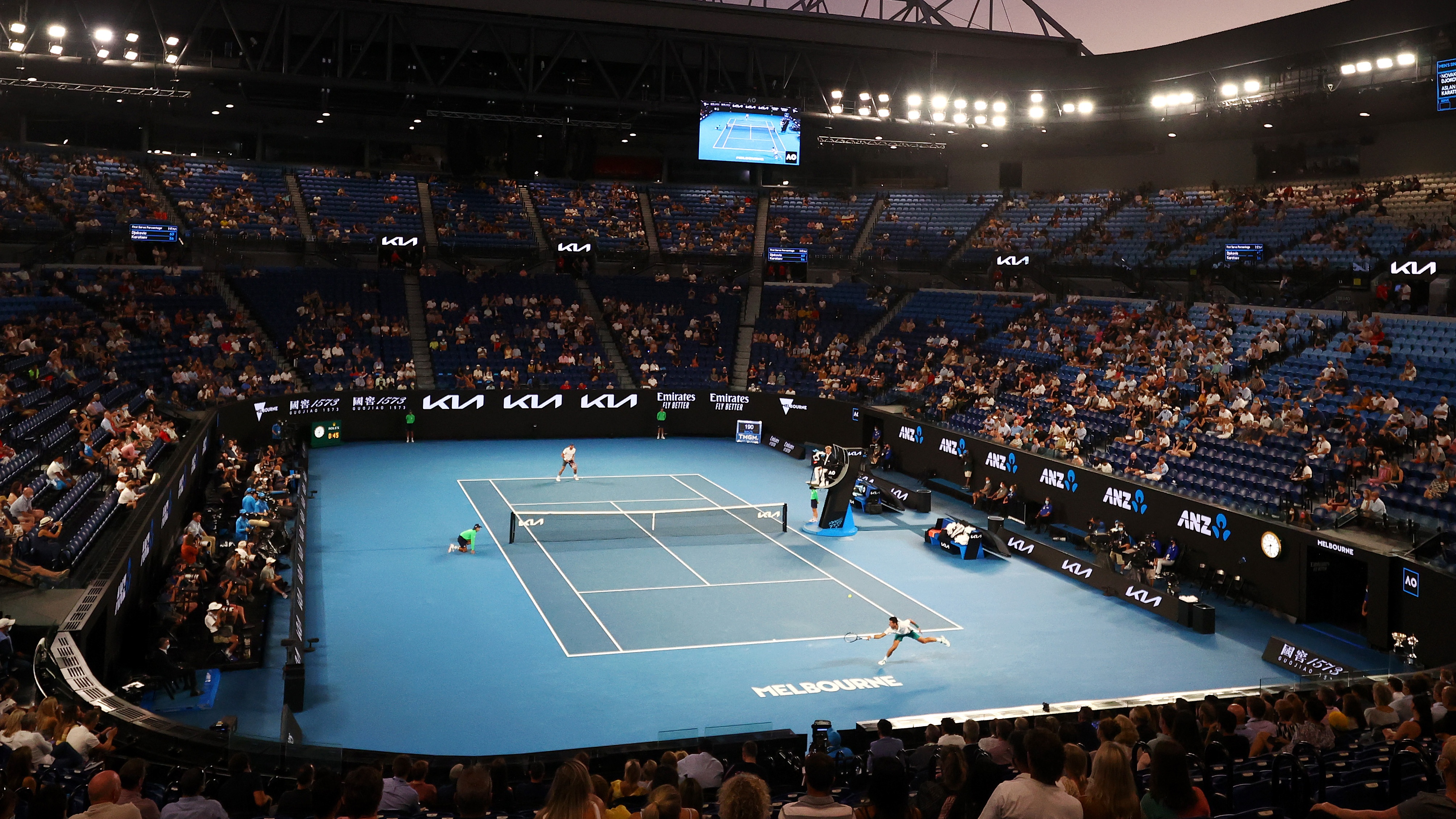 Novak Djokovic faces Aslan Karatsev in the semi-final of the Australian Open at Melbourne Park
