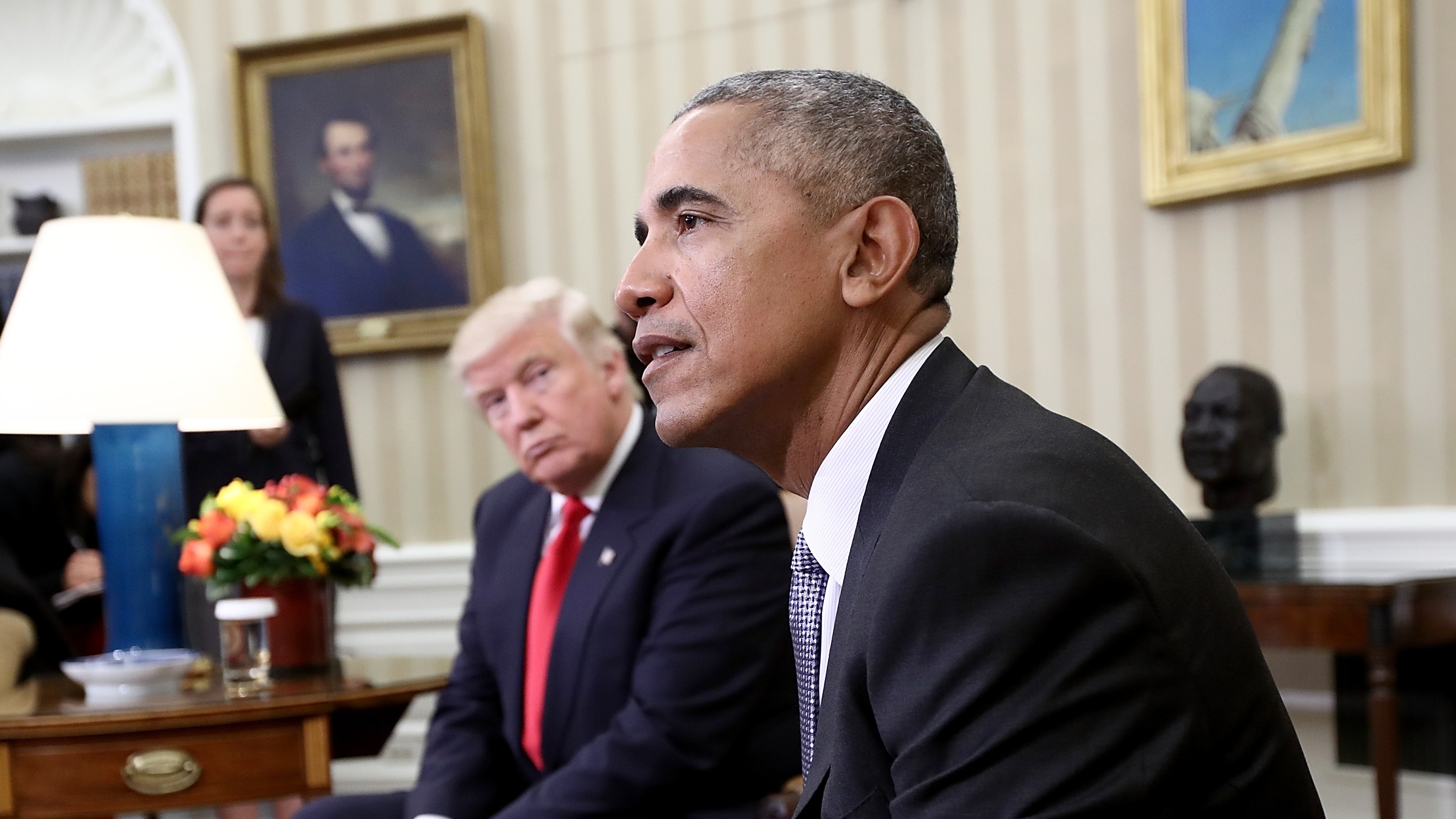 Donald Trump and Barack Obama in the Oval Office in 2016