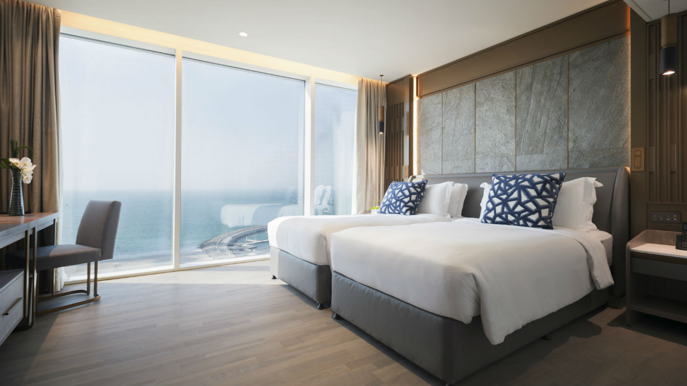 A suite bedroom inside the Jumeirah Beach Hotel in Dubai, UAE