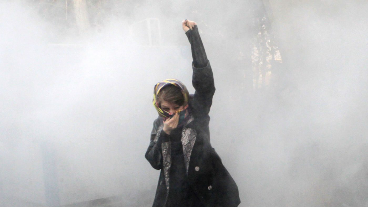 An Iranian women protests at Tehran&#039;s main university