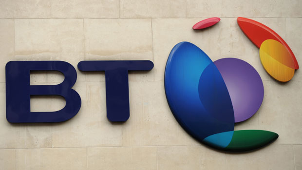 The British Telecom logo pictured in London