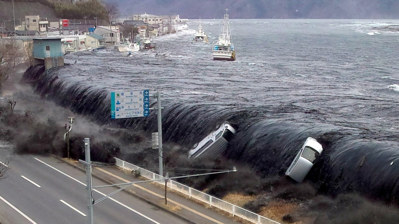 A tsunami in 2011 in Japan 