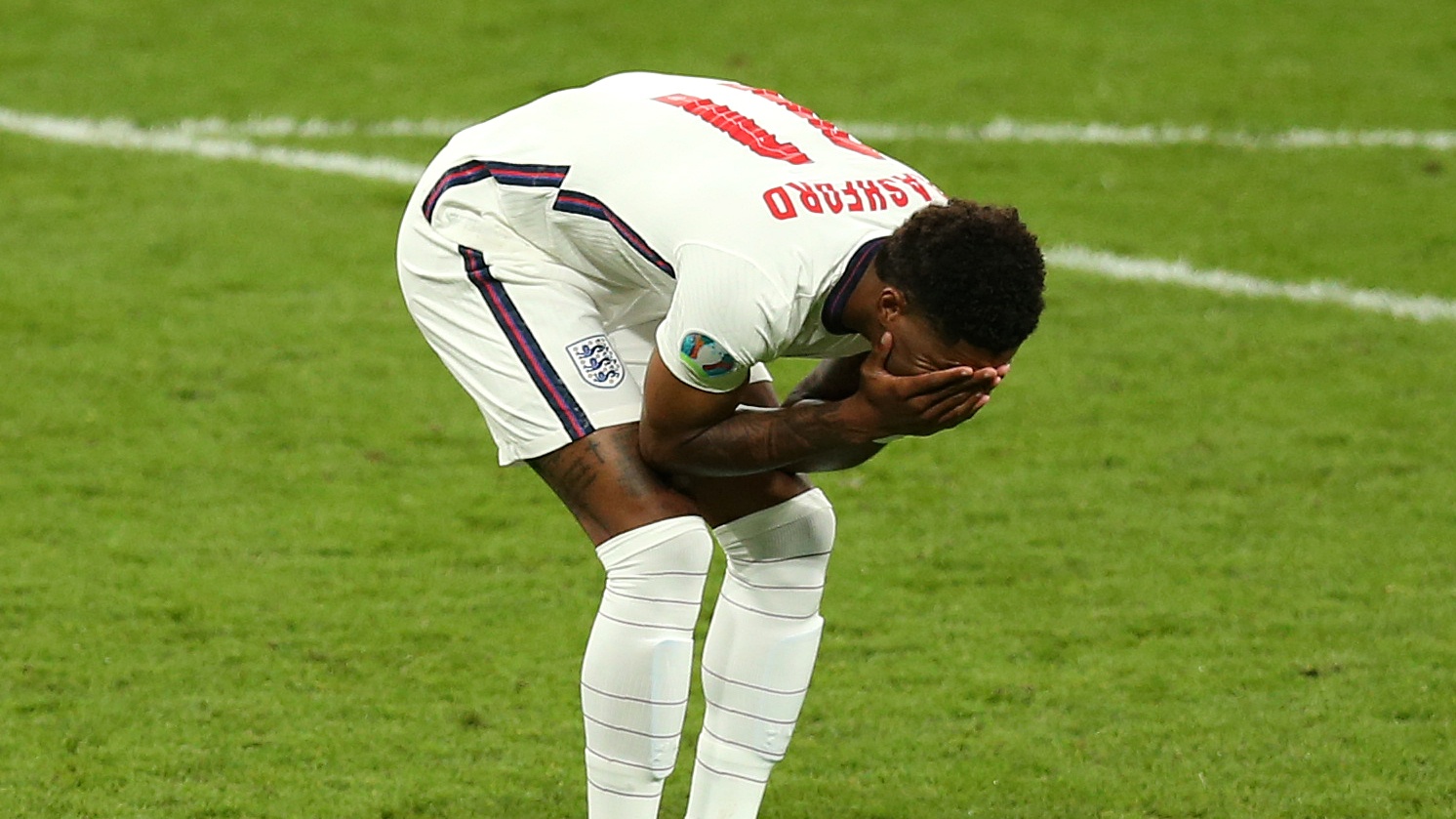Marcus Rashford after missing penalty in the England v. Italy Euro 2020 final 