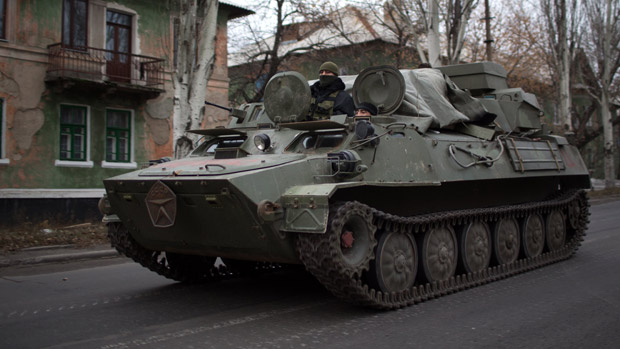 An amored personnel carrier in eastern Ukraine