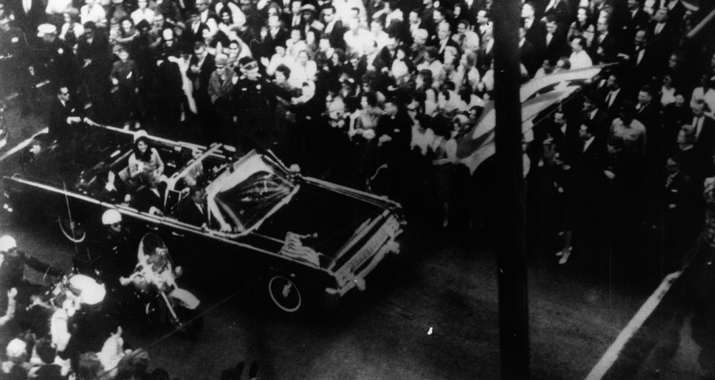 22nd November 1963: President John F Kennedy in the presidential motorcade at Dallas