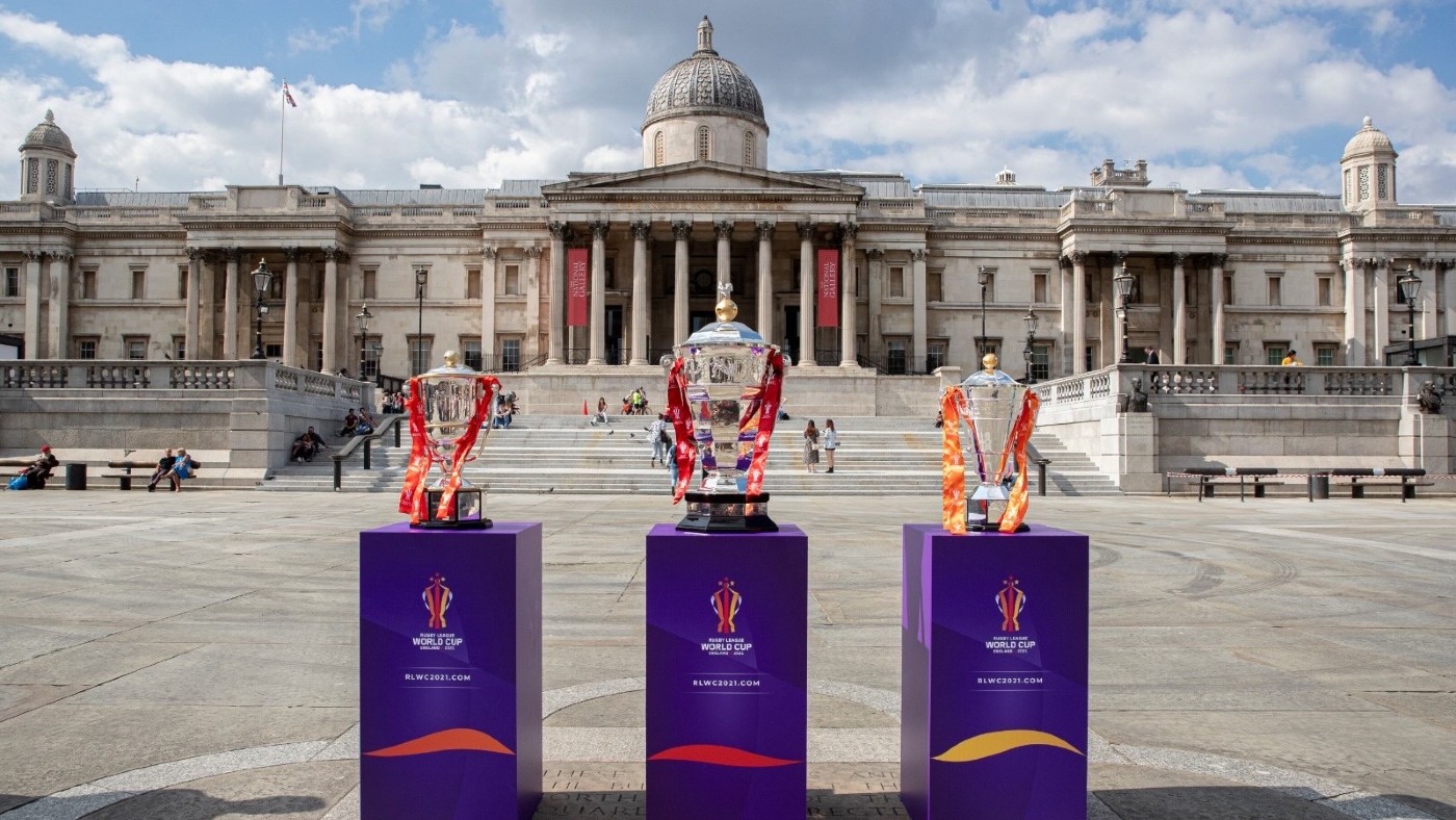 The Rugby League World Cup trophies on display in London