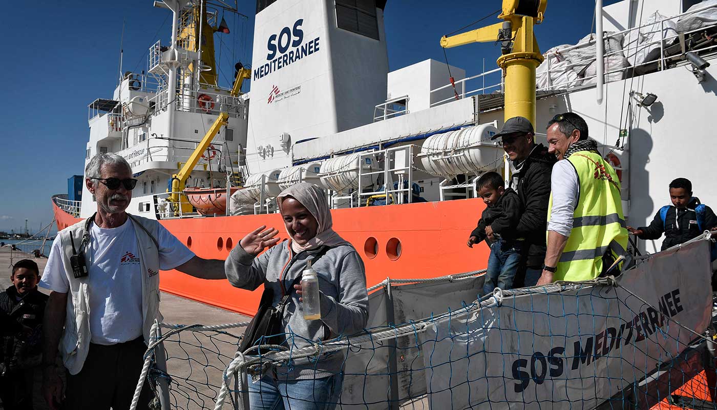 The MV Aquarius offloading rescued migrants in Italy on 10 May