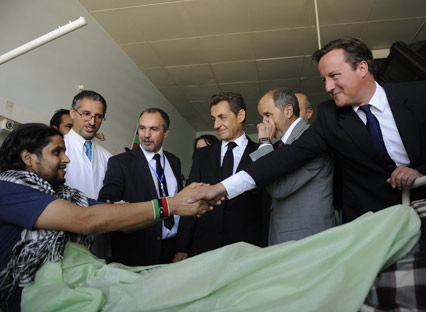 Nicolas Sarkozy and David Cameron in Tripoli