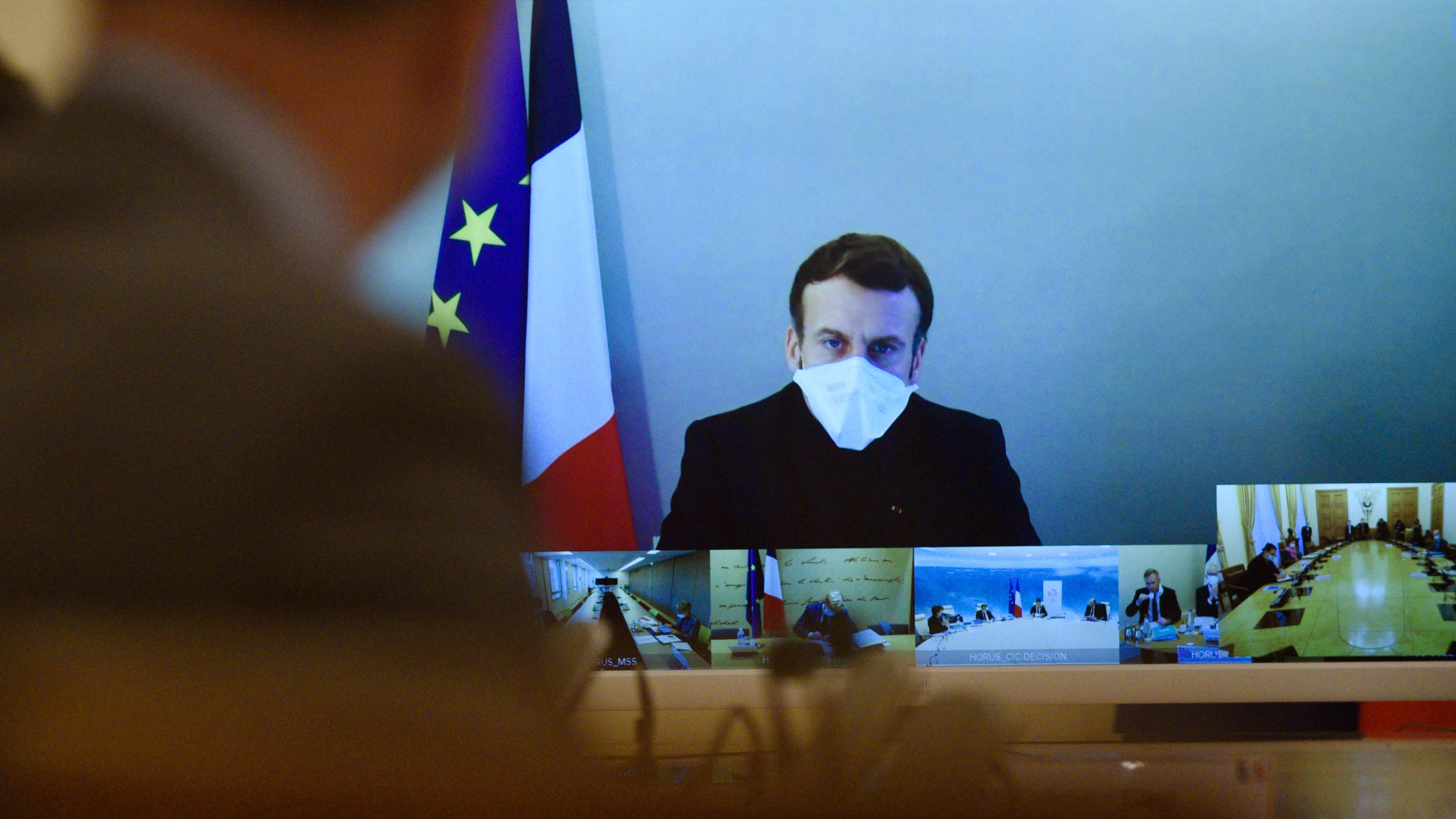 Emmanuel Macron attends a weekly cabinet meeting.