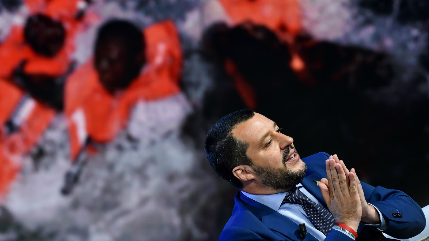 Italy&#039;s interior minister Matteo Salvini appearing on a television talk show