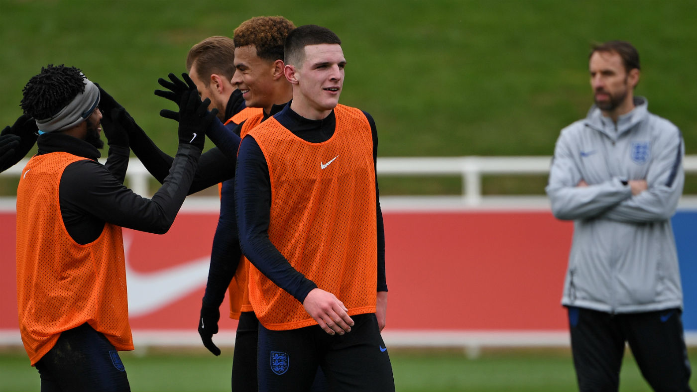 Declan Rice in training with the England squad ahead of the Euro 2020 qualifier against the Czech Republic