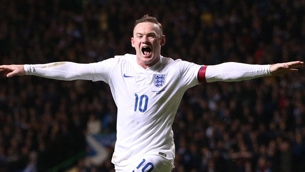 Wayne Rooney celebrating scoring during the international friendly football match between Scotland and England