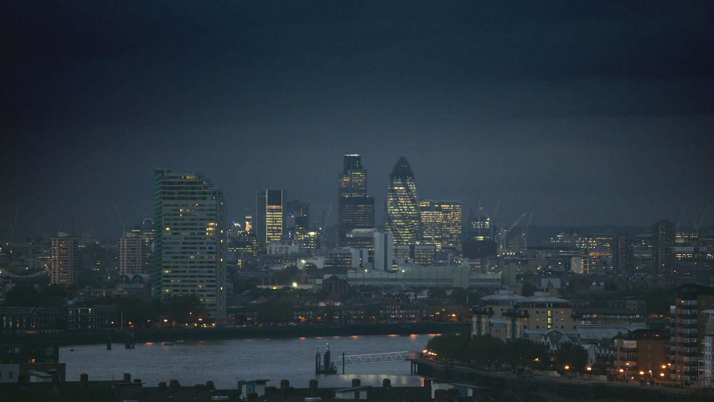 Storm clouds gathering over the City of London