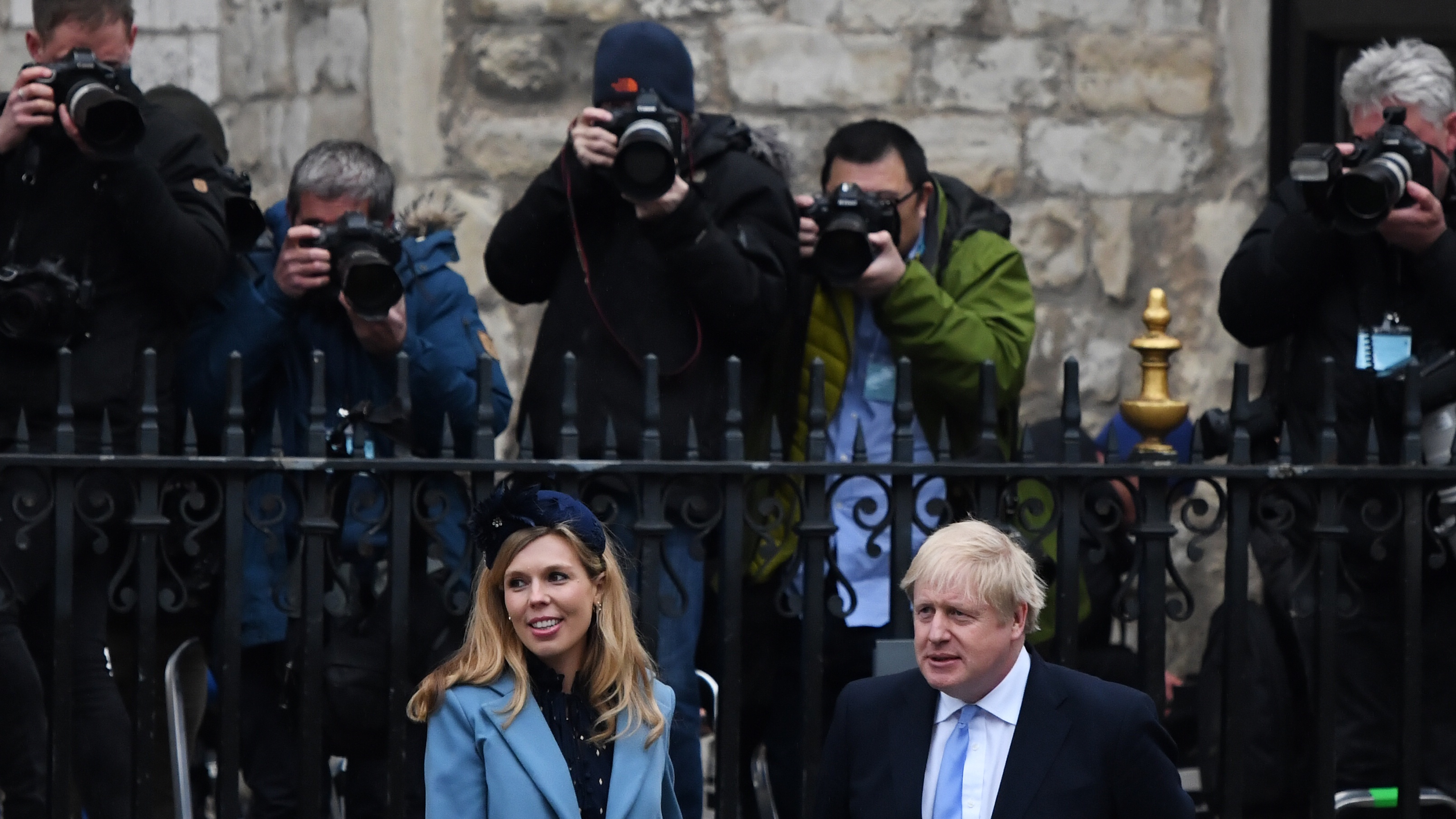 Boris Johnson and his fiancee Carrie Symonds leave the Commonwealth Day Service