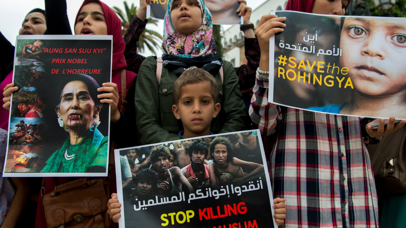 Demonstrators call for an end to attacks on Rohingya