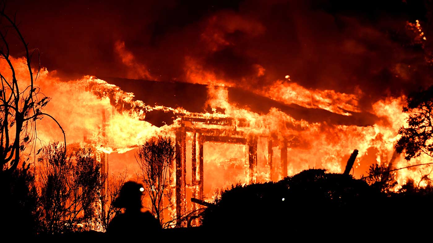 Fire destroys a home in the Napa wine region of California