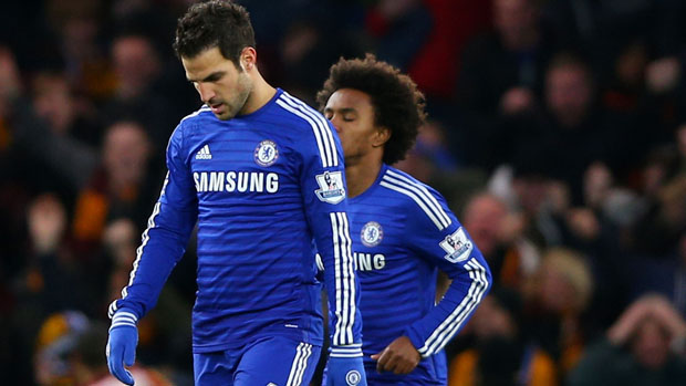 Dejected Chelsea players after the FA Cup match between Chelsea and Bradford 