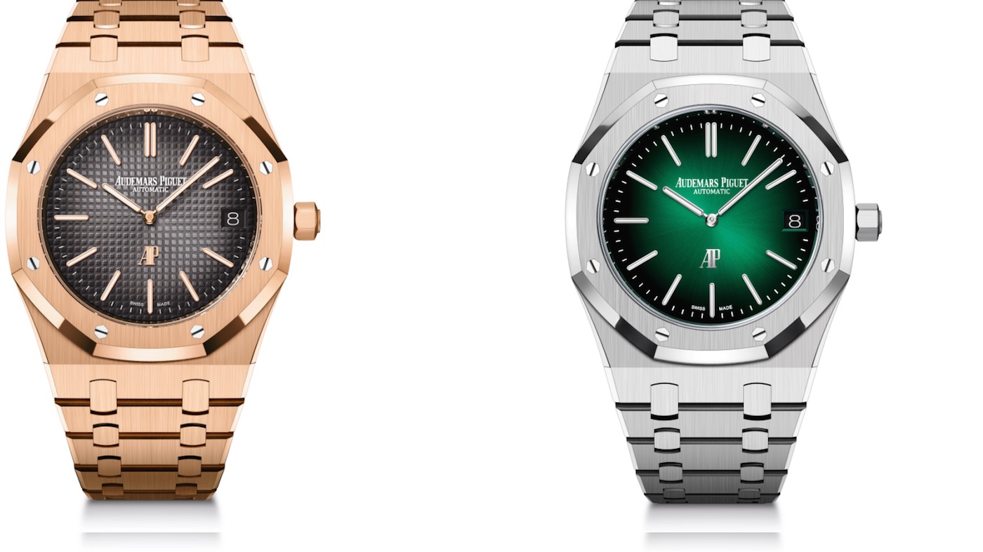 Royal Oak 50th Jumbo editions in gold and platinum with green dial 